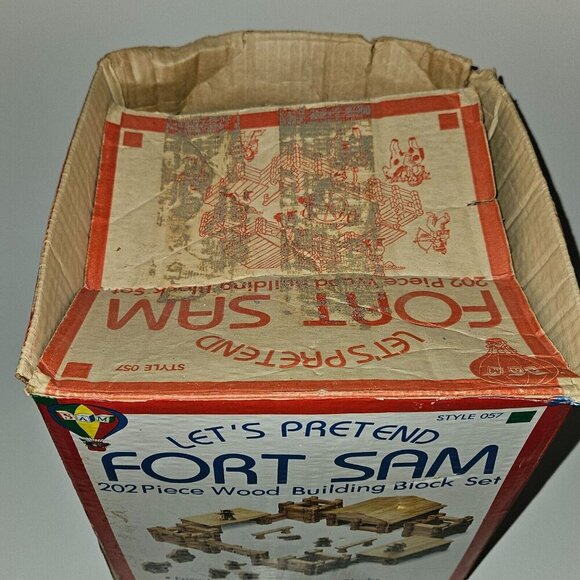VTG Fort Sam Let's Pretend Wood Building Block Set Cavalry Indians ~ 101 Pieces - Picture 3 of 16